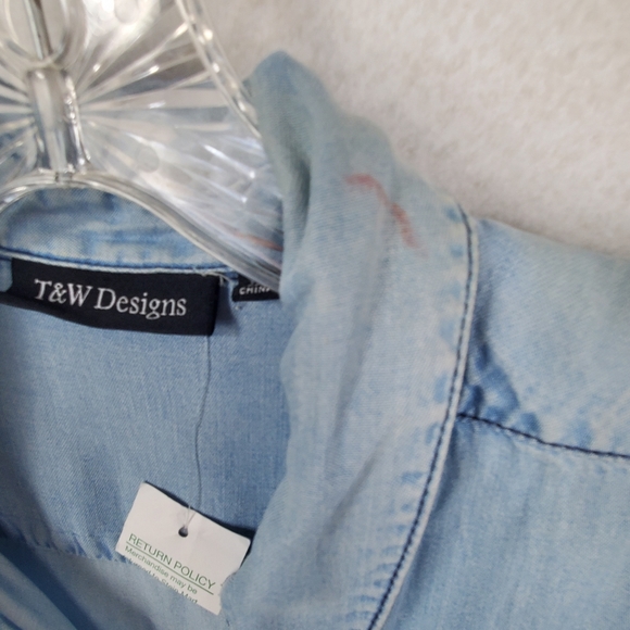 T&W DESIGNS Women's Button Down Chambray Tencel Shirt Sz S NWT - Picture 8 of 9